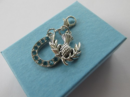 Wedding Gift for Bride Something Blue Crystal Horseshoe & Lucky Thistle Charm - Picture 7 of 9