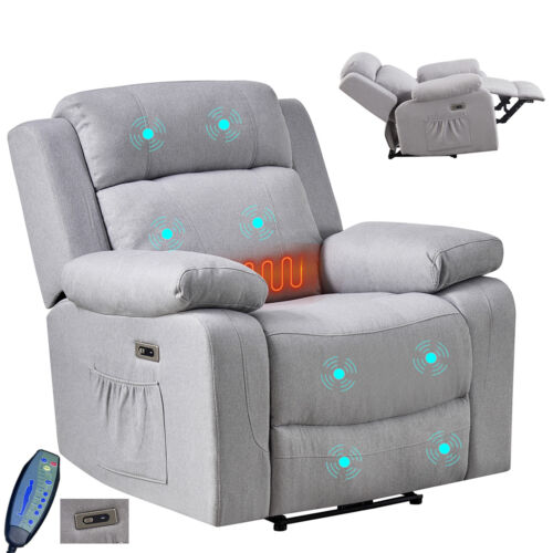 Recliner Armchair 8 Point Electric Heated Massage Sofa Arm Chair Home Lounge - Picture 24 of 33