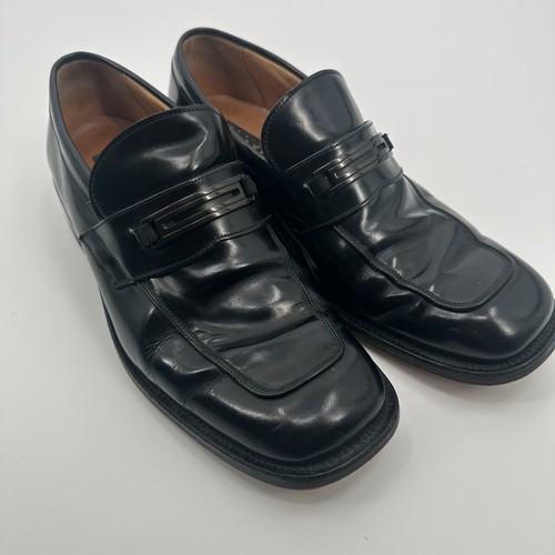 Loake Loafers Dress Shoes Mens Size 10 Black Solid Leather Square Toe Slip On - Picture 7 of 10