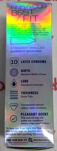 Durex Air Large Wide Fit Ultra Thin 10 Latex Condoms Exp. 10/26 New - Picture 2 of 4