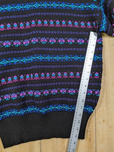 Vintage Meister Fair Isle Pullover Damen Medium schwarz blau dick Retro nordisch kastig - Bild 7 von 9