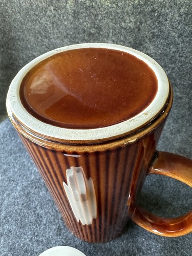 Vintage Retro MCM Coffee or Tea Carafe Server with Lid Brown Ribbed Design - Picture 13 of 21