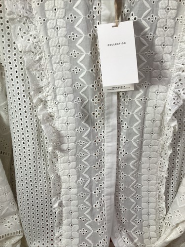Blusa Top Zara Ojales Blanca Para Mujer Talla Pequeña Denim Colección Schliffi Rara - Imagen 3 de 9