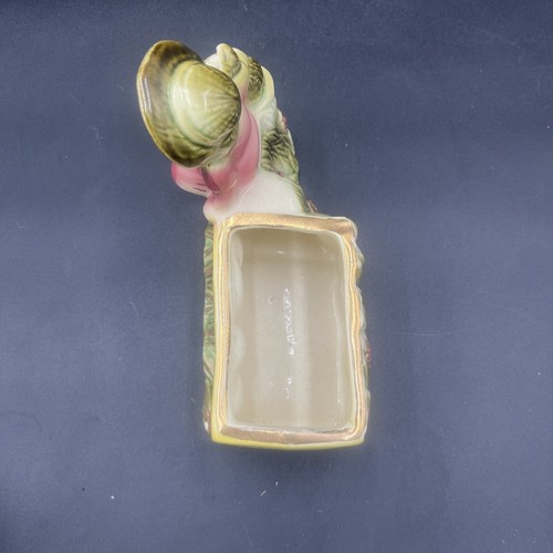 Vintage Ceramic Planter Pink Girl Sitting On A Fence With Puppy - Picture 5 of 9