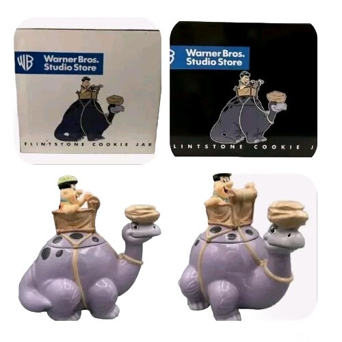 Vtg Ltd 1998 NEW MIB Fred Flintstone & Dino Warner Bros Studio Store Cookie Jar - Picture 1 of 14