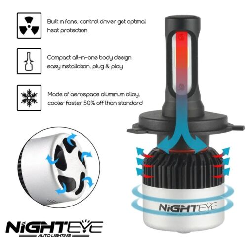 H7 LED Headlight NIGHTEYE 72W 9000LM Bulbs Kit 6500K White Canbus Error Free x2 - Picture 5 of 11