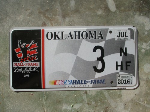 Oklahoma 2016 NASCAR Hall of Fame license plate # 3