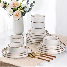 Ceramic Dinnerware Sets for 8, High Edge Stoneware Plates and Bowls Set, Chip an