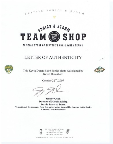 KEVEIN DURANT 8x10 AUTHENTIC SIGNATURE DRAFTED A SONIC PSA DNA AUTHENTIC SONICS - Picture 2 of 3