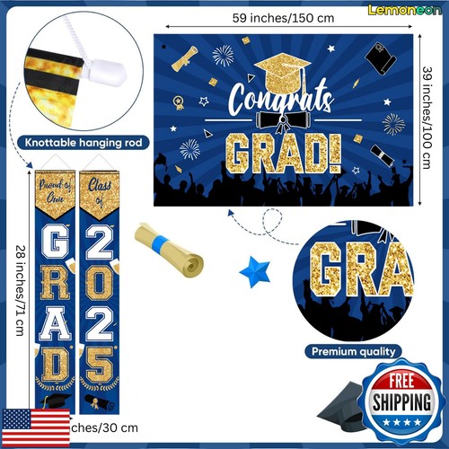 Lemoneon Class of 2025 Graduation Decorations Blue and Gold Party Supplies Fa - Picture 3 of 5
