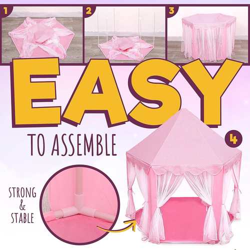 Princess Castle Playhouse Tent for Girls with LED Star Lights – Indoor & Outdoor - Picture 4 of 12