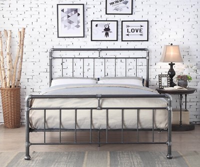 Memphis Black Silver Rustic Bed Frame Industrial Style Single Double King Size Memphis Black Silver Rustic Bed Frame, Rustic Industrial King Size Bed Frame