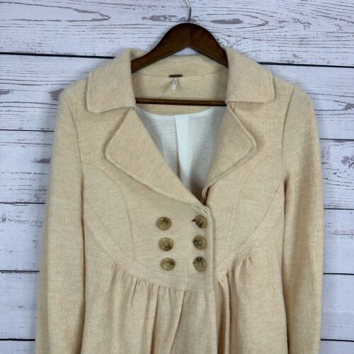 Free People Jacket Womens Small Pink Peach Wool Double breasted Military Coat - Picture 2 of 14