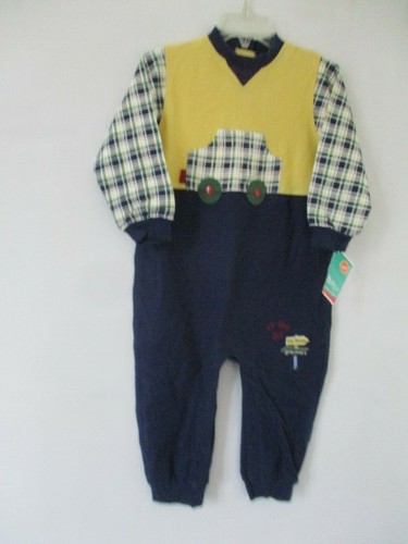 Healthtex Size 24 Months 100% Cotton Long Sleeve Solid Yellow & Navy One Piece - Picture 2 of 12
