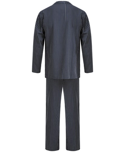 Walker Reid Mens Cotton Pyjamas Navy Stripe Traditional Long Sleeved PJs Set - Picture 2 of 18