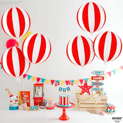 , Red and White Carnival Balloons - Pack of 6, Circus Decorations | Red and W... - Picture 7 of 7