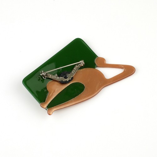 LEA STEIN Brooch Cat With Ball In Orange And Green Acetate Handmade Paris France - Picture 4 of 5
