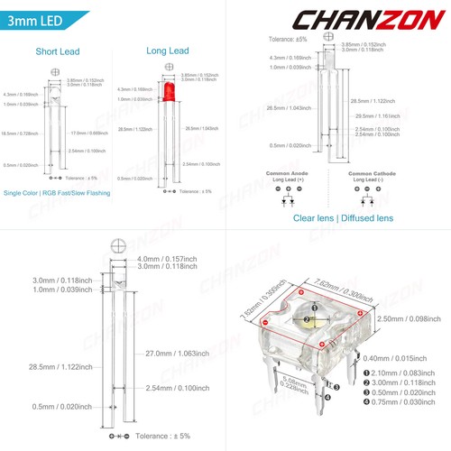 3 5 8 10mm 3V LED Diode Red White UV RGB Lights Emitting Diodes Electronics Kits - Picture 5 of 28