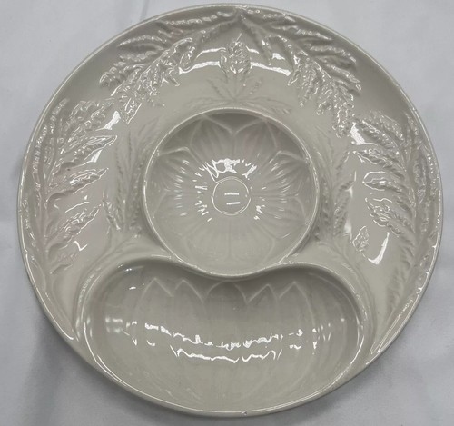Portugal Pottery Majolica Artichoke Plate 10" Embosssed Set Of 3 Crème Color - Picture 4 of 8