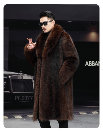 Long Mink Fur Coat Men's Winter Thick Business Casual Faux Mink Fur Grass Coat - Picture 11 of 25
