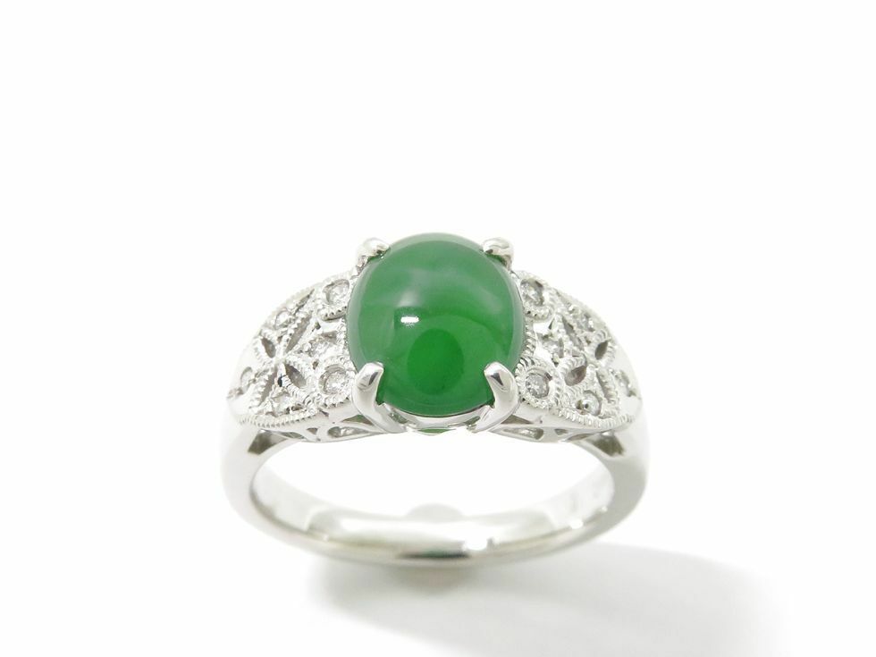 K18WG Jade 1.61ct Meere Diamond 0.09ct Ring White gold (18K) Jade Ring Ca K18WG Jade 1.61ct Meere Diamond 0.09ct Ring White gold (18K) Jade Ring Ca