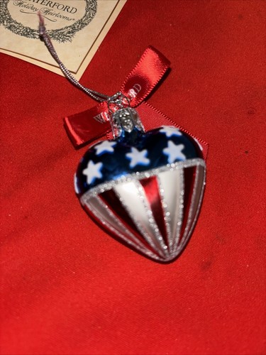 Waterford Holiday Heirlooms Stars Stripe Heart Ornament Glass USA Patriotic &Box - Picture 3 of 6