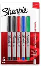 Sharpie Permanent Markers, Ultra Fine Point, Assorted Colors, 5 Count