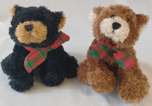 Set 2 Ganz Soft Spot Bears With Plaid Scarves Original Tags No Music READ Vtg - Picture 1 of 11