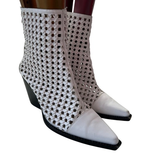 Jeffrey Campbell western boots 10 Waven Woven white leather pointed toe booties