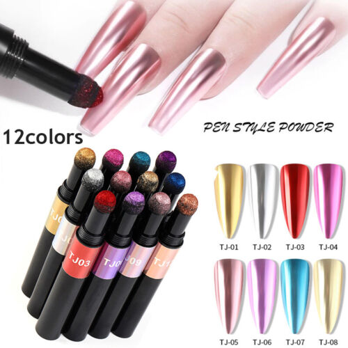 Mirror Nail Chrome Pen Powder Air Cushion Solid Stick Dust Holographic Manicure↖ - Picture 1 of 22