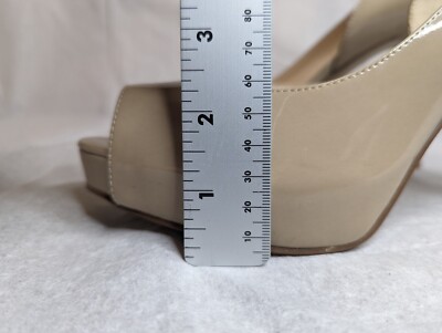 Nine West Beige Classic Peep Toe Platform Pumps Slip On High