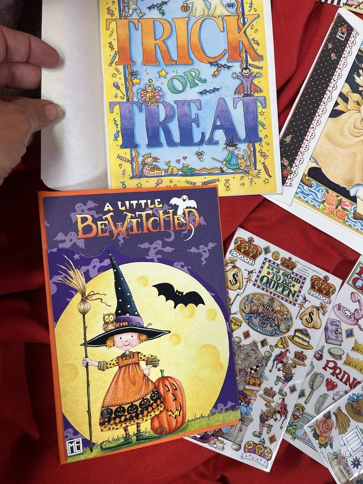Mary Engelbreit Lot 9 Cards Envelopes Birthday Halloween Thank 4 Sticker Sheets - Image 4 of 4