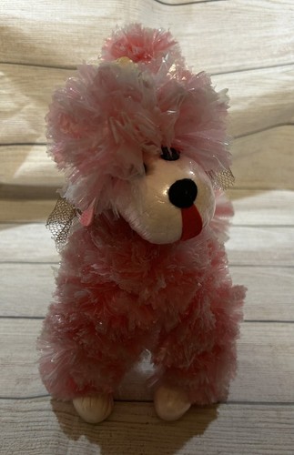 Vintage Kitschy Handmade Plastic Pompom Pom Poms Pink Poodle 9" Dog Unique TubP - Picture 6 of 7