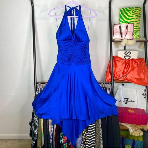 Cache 100% Silk Cobalt Blue Halter Dress