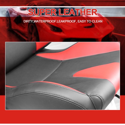 Pair of Red+Black PVC Carbon Fiber Reclinable Leather Racing Seats W/Silders - Picture 7 of 10