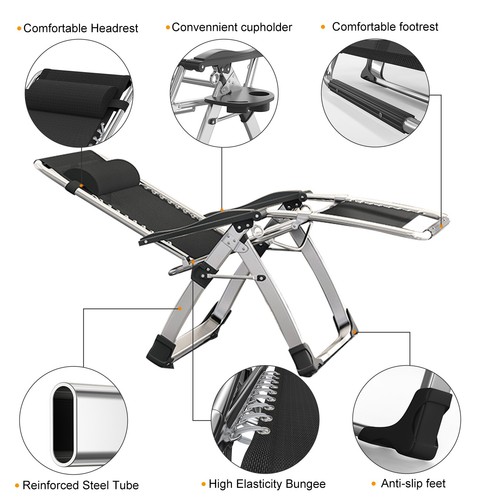 Comfort Zero Gravity Reclinable Acolchado Plegable Jardín para Camping al Aire LibreSilla Reclinable - Imagen 40 de 76