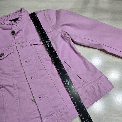 Talbots Ruffle Denim Jacket Women Size P XS Purple Cottagecore Preppy Spring New - Picture 13 of 17