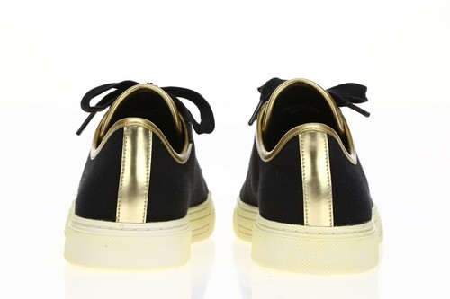 Alejandro Ingelmo Women Black Gold Leather Lace Up Fashion Sneakers Shoes Size 8 - Picture 5 of 6