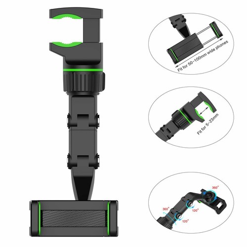 Rotation 360° Adjustable Phone Holder Car Rearview Mirror Mount Multifunction US - Zdjęcie 7 z 13