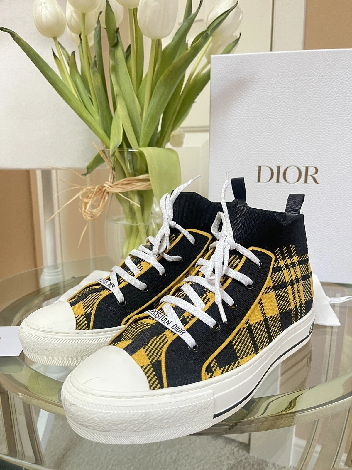 Authentique baskets Christian Dior Check Dior tricot taille 40,5 vente au détail