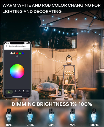 Strawberry C9 RGB Espectáculo de Luces de Navidad, 33/66/99 pies, hágalo usted mismo y aplicación remota, ampliable - Imagen 7 de 23