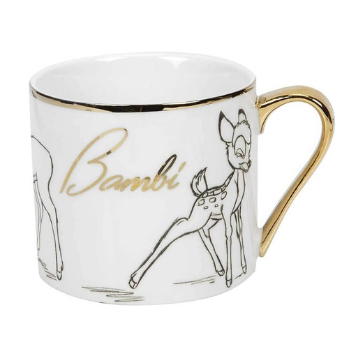 Disney Bambi Sammeltasse, klassische weiße Tasse mit vergoldeter Galvanisierung