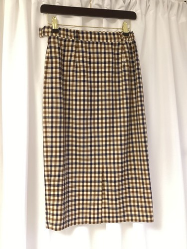 Aquascutum Skirt Lined Classic Check Straight Pencil Brown Blue UK 6 US 4 Smart - Picture 2 of 7