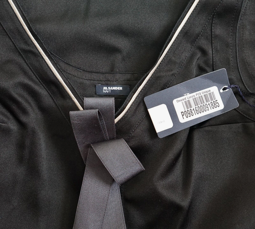 New JIL SANDER NAVY Solid Black BOW RIBBON 100% SILK A-LINE Dress 32 2XS - Picture 9 of 11