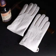 Men's Real Leather Winter Wedding Marching Cadet Navy Army Police White Gloves
