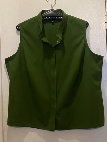 Talbots Wrinkle Resistent Pet Sz 18W Blouse Button Up Sleeveless Juniper Green