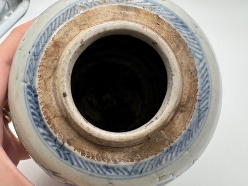 Antiguo tarro chino de porcelana azul y blanco escena de paisaje doble anillo marca - Imagen 13 de 17