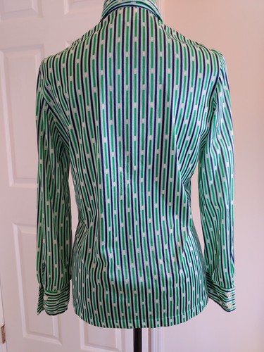 Vintage Catalina Sz 10 Button Down Up Shirt Top Striped Secretary 70s 80s Geek - Picture 3 of 8