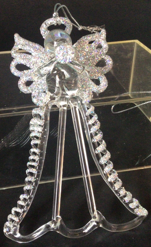 HAND SPUN GLASS ANGEL ORNAMENT 4 1/2" PLAYING HORN BOXED - Picture 8 of 10