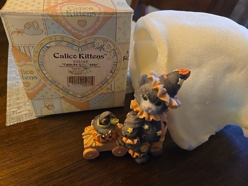 Enesco Calico Kittens "Cute As A Pumpkin" 1994 Cat Figurine Htf #625183 W/Box